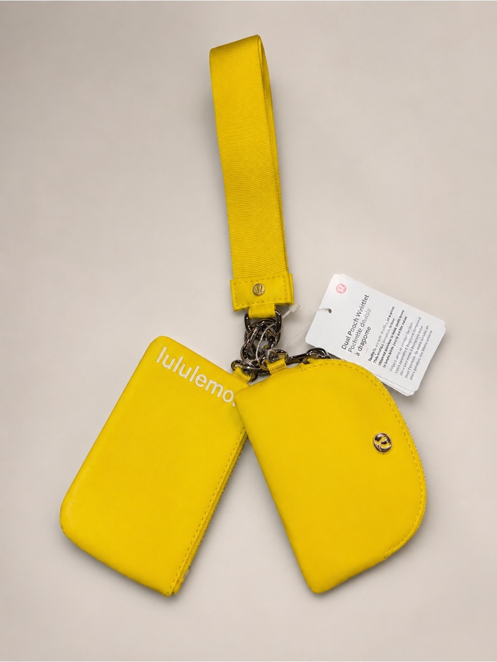 Lululemon Dual Pouch Wristlet Electric Lemon Wallet Keychain New Tags